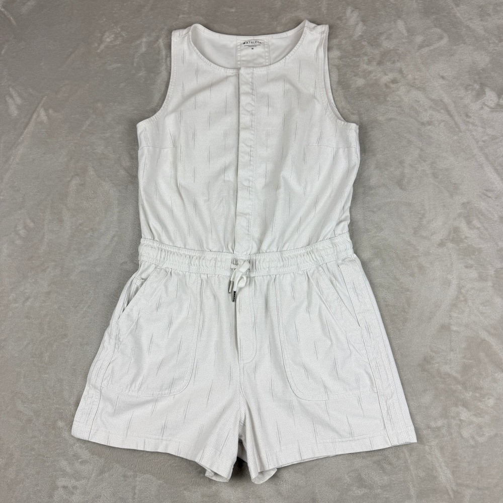 Athletica Sleeveless Romper Women M White Snap Front Drawstring Boho Coastal
